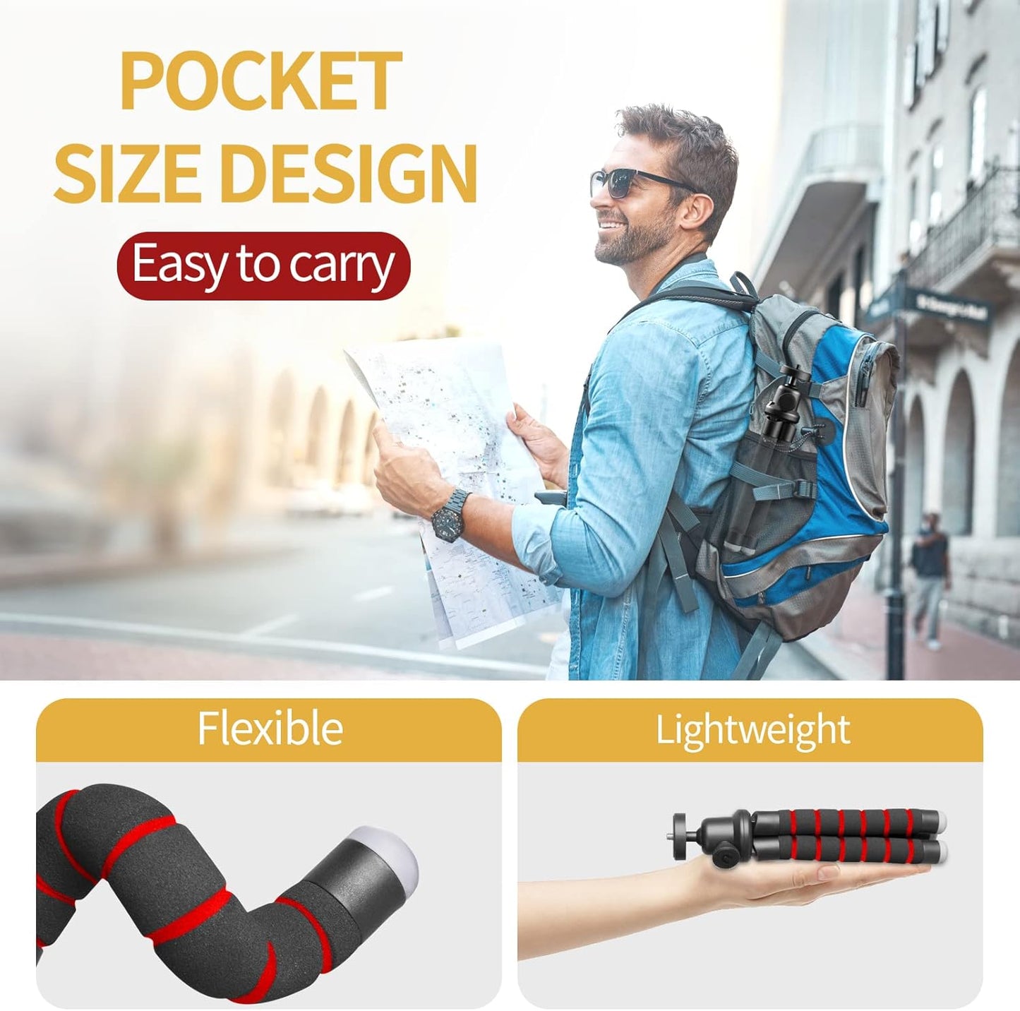 Sensyne Phone Tripod, Flexible Cell Phone Tripod with Phone Holder and Wireless Remote, Mini Travel Tripod Stand, Compatible with All Cell Phones, Cameras (Red)