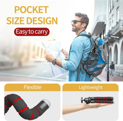 Sensyne Phone Tripod, Flexible Cell Phone Tripod with Phone Holder and Wireless Remote, Mini Travel Tripod Stand, Compatible with All Cell Phones, Cameras (Red)