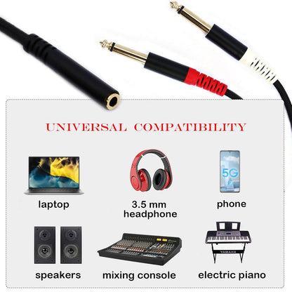 3.5mm to 1/4 Adapter Cable, 3.5mm TRS Female to Dual 1/4 inch TS Male Y Splitter Cable Adapter, Mini Jack Stereo to 2 Quarter inch Mono Insert Cable - 1 ft