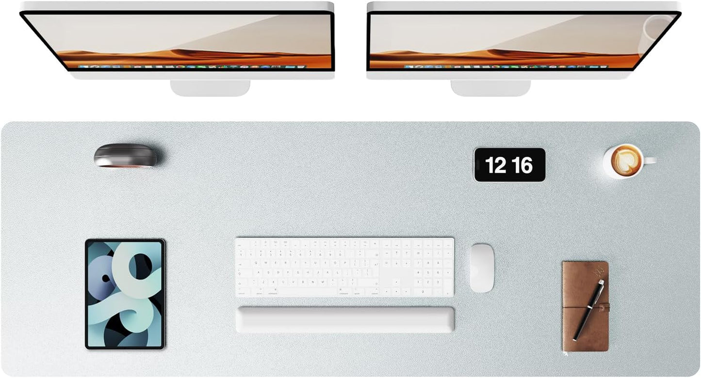 YSAGi Leather Desk Pad Protector, Office Desk Mat, Large Mouse Pad, Non-Slip PU Leather Desk Blotter, Laptop Desk Pad, Waterproof Desk Writing Pad for Office and Home (Silver, 47" x 17")