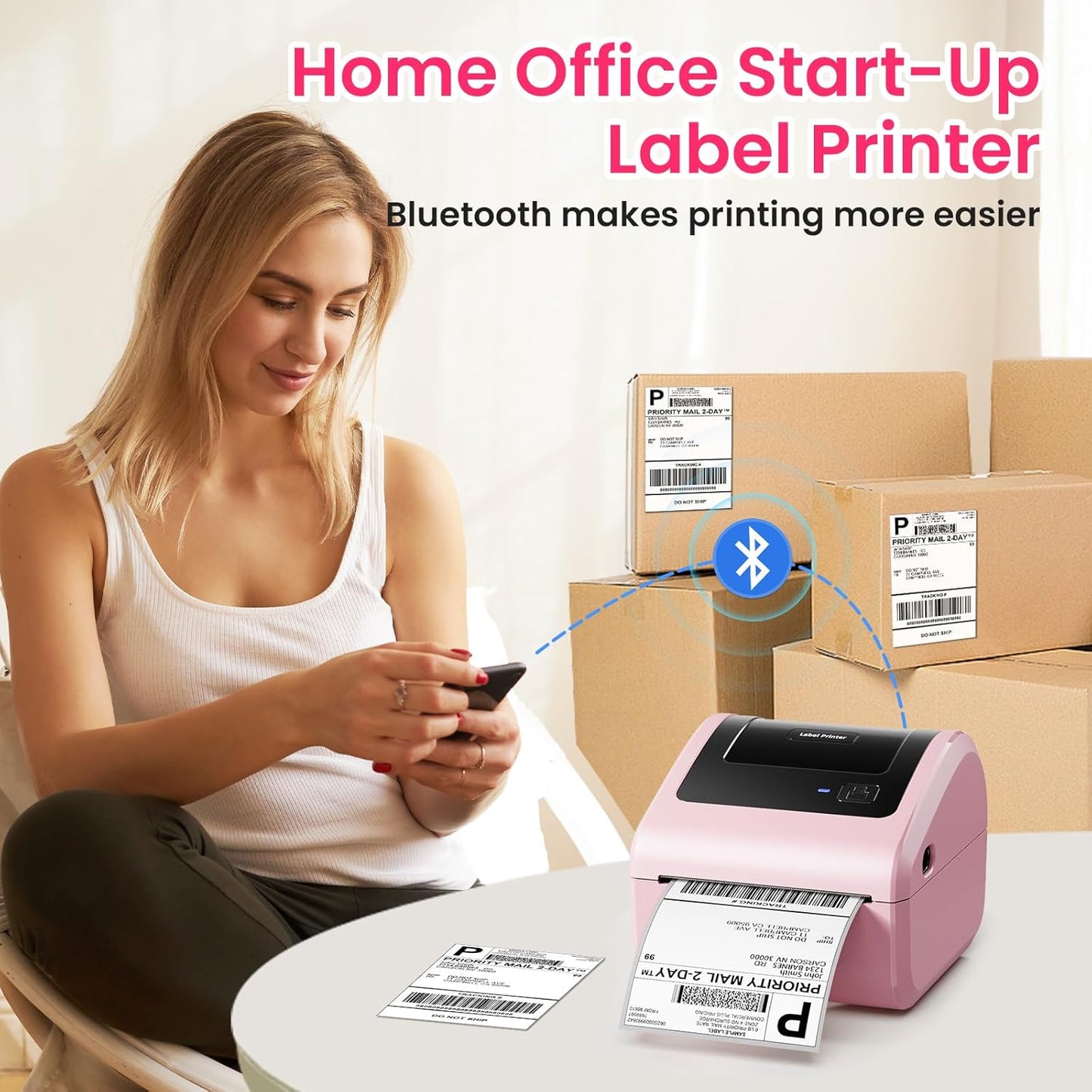 Bluetooth Thermal Label Printer 4x6 - D450BT Shipping Label Printer for Small Business, Shipping Packages, Office, Home, Compatible with Ebay, USPS, Shopify, Amazon, Tiktok