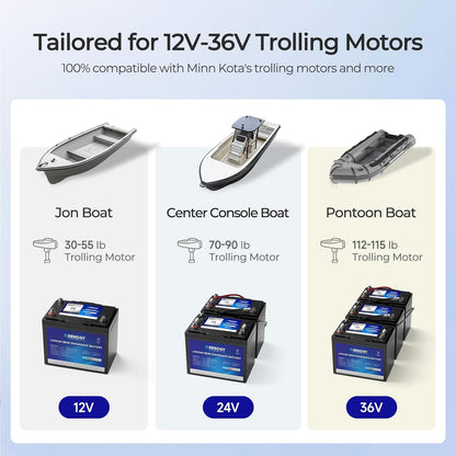Renogy 12V 100Ah Trolling Motor LiFePO4 Lithium Battery, Bluetooth & 100A BMS, IP67 Waterproof, Group 24 Deep Cycle Battery for Marine, Boat, RV, Off-Grid Backup