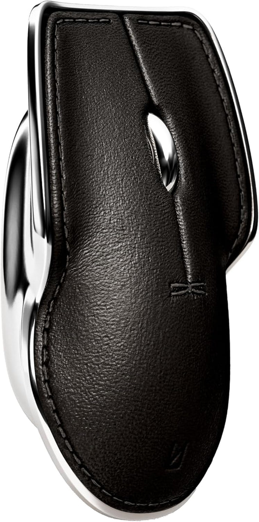 LUNAR ARTEFACTS Ambidextrous Rechargeable Bluetooth Wireless Computer Mouse Black French Leather and Aluminum, Qi Enabled USB-C