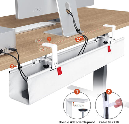 Univivi No Drill Under Desk Cable Management Tray, 36" Cord Organizer for Table, Clamp/Screw Mount Desk Cable Management, Premium Fabric Cable Management Tray for Office, Home