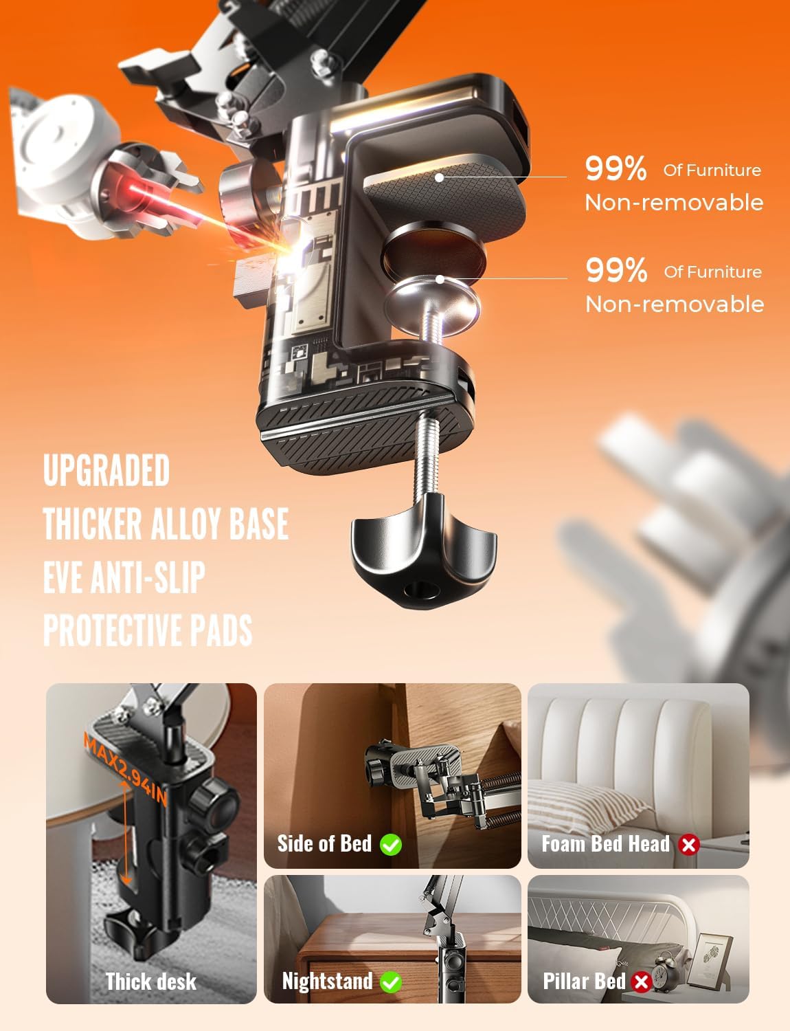 LISEN Gooseneck Phone Holder for Bed Magsafe Phone Stand for iPhone 16 15 Stand Holder for Desk Adjustable for Magsafe Accessories Recording for iPhone Mount for Filming Camera Laying Down