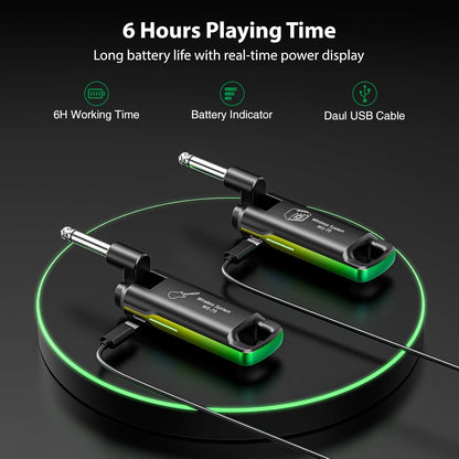 LEKATO Wireless Guitar System UHF Wireless Guitar Transmitter Receiver Rechargeable Audio Wireless Guitar Transmitter and Receiver with 70 Channels Wireless for Guitar Bass Electric Instruments-Green