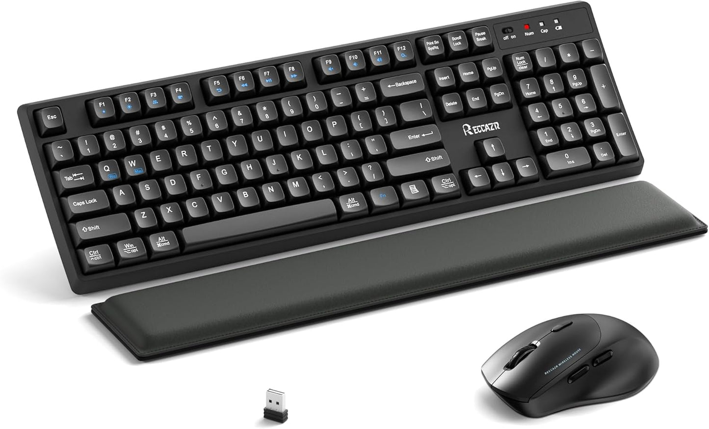 Wireless Keyboard and Mouse Combo with Wrist Rest, 2.4G Full-Sized Keyboard and Mouse Cordless, 3 DPI Adjustable Silent Mouse, Dual-System Keyboard for Computer/Laptop/Windows/Mac(Black)