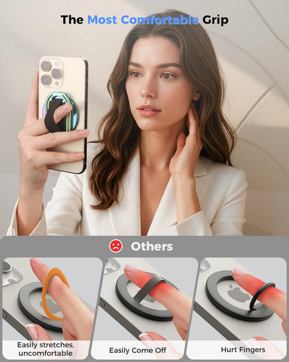 [2025 Newest] SUPERONE for Magsafe Phone Grip for Magnetic Kickstand Compatible with Mag Safe Finger Loop, 4-in-1 Phone Ring Holder Strap for Magnetic iPhone 16/15/14/13/12 (Silver)