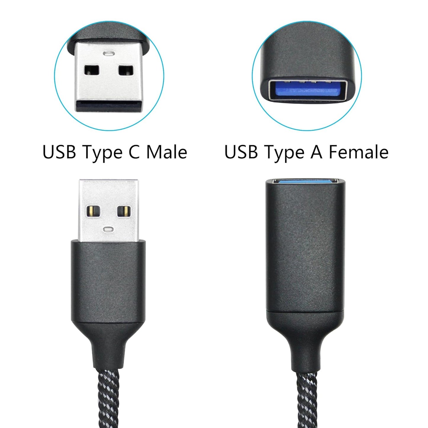 USB Splitter Cable 1FT, USB A Male to Dual USB A Female Y Splitter Adapter 1 in 2 Out, Power & Data with OTG Function Intelligent Chip, for Smartphone, Laptop, Car etc