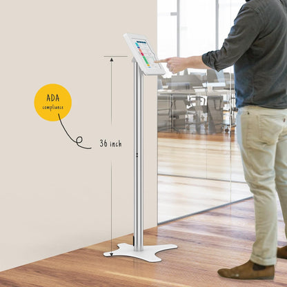 Tablet Floor Stand Compatible with 10.2" iPad 7 8 9, Rotate Lockable Metal Tablet Enclosure+Aluminum Pole+Metal Base - BSF302WT