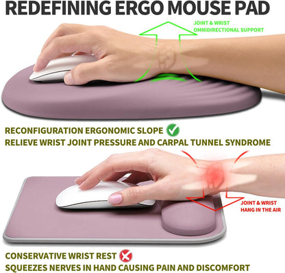 Hokafenle Ergonomic Mouse Pad Wrist Support, Terraced Slope Carpal Tunnel Wrist Pad for Mouse with Unibody Memory Foam, Wrist Rest Pain Relief Mousepad (Pale Purple, 11.8x7.9 in)