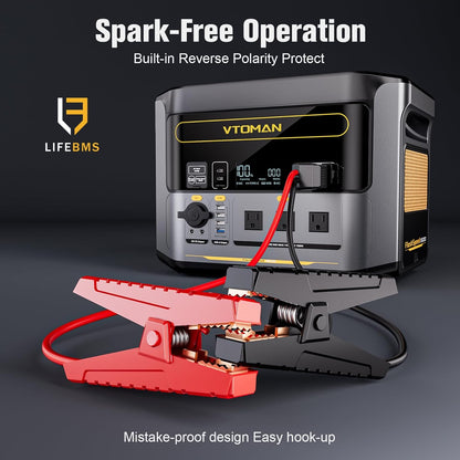 VTOMAN FlashSpeed 1500 Portable Power Station with Jumper Cables, 1548Wh LiFePO4 Solar Generator & Car Jump Starter, Recharge 0-100% in 1H, 1500W AC Output/Input, for Outdoor, Home, Roadside Rescue