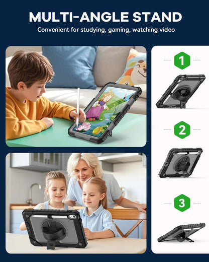 Cantis Case for iPad 11-inch (A16) 2025/ iPad 10th Generation 2022 (10.9 inch) with Screen Protector, iPad 11th Case with 360 Degree Rotating Stand/Shoulder Strap/Pencil Holder, Black+Grey