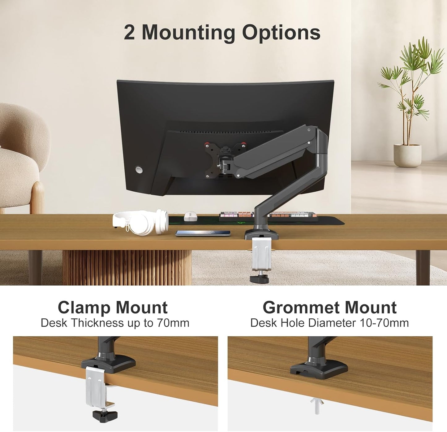 PHOLITEN Single Monitor Mount Fits 13-32 inch,4.4-19.8lbs, Fully Adjustable Gas Spring Monitor Arm with VESA 75 * 75mm/100 * 100mm Mount