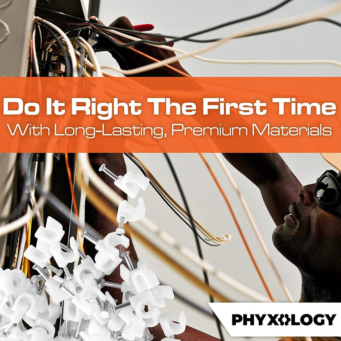 Pro-Grade, Cable Clips with Steel Nails 6mm, 8mm, 10mm, 12mm Size Wire Holders and Tacks 100 Each. Durable, UV Resistant Easy Install Plastic Clips Organize Coax, Ethernet, Cat5, Cat6 and Other Cords