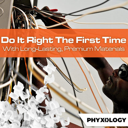 Pro-Grade, Cable Clips with Steel Nails 4mm - 14mm Wire Holders and Tacks in 9 sizes, 100 Per Size. Durable, UV Resistant Plastic Clips Help Organize Coax, Ethernet, Cat5, Cat6 and Other Cords.