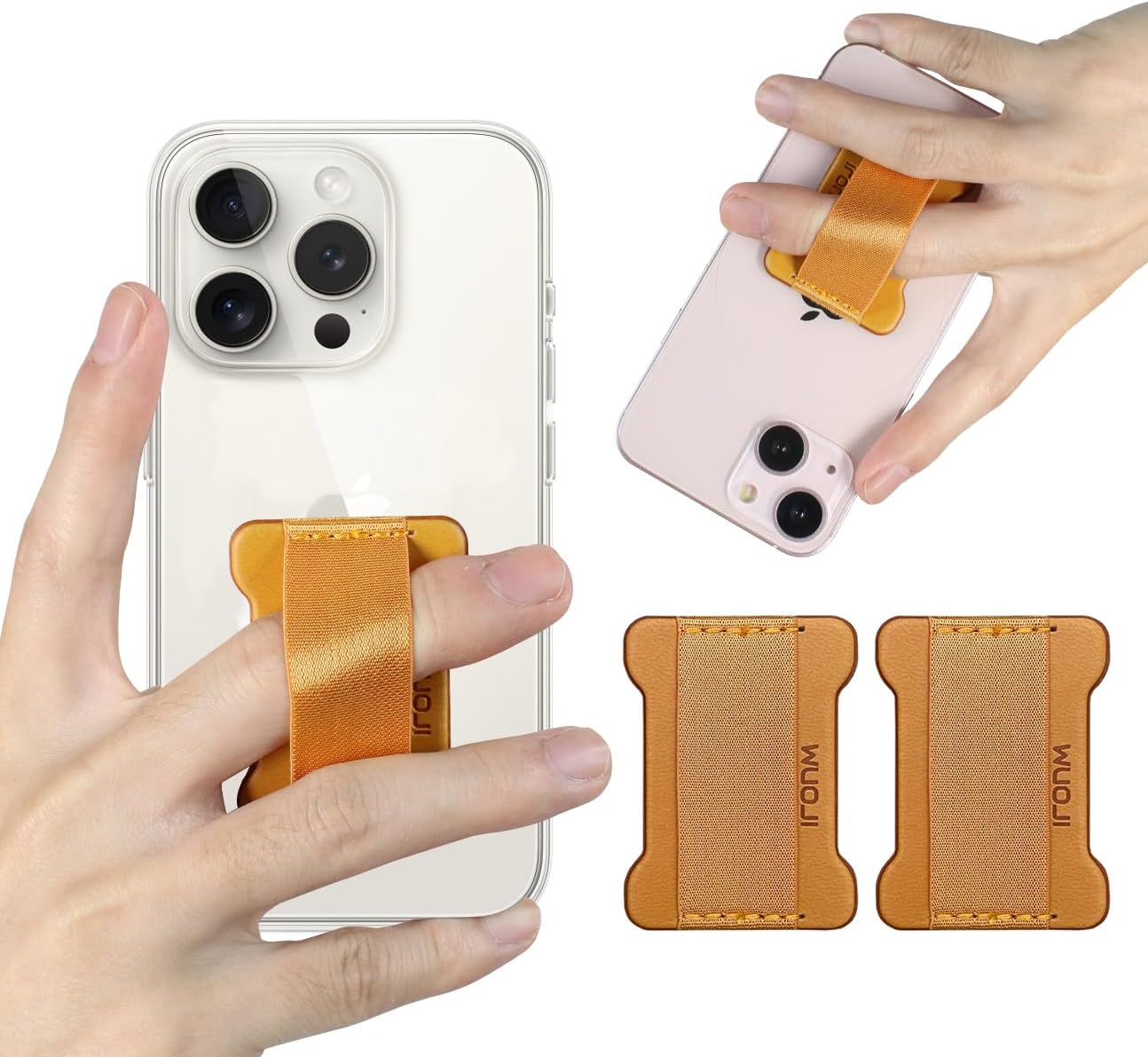 Universal Phone Grip for Smartphones - Phone Holder for Hand for Back of Phone - Wireless Charging Compatible (Brown) - 2Pack