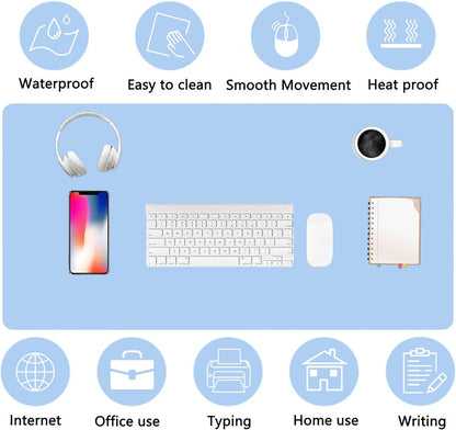 PU Leather Desk Pad Protector Gaming Mouse Pad Non Slip Desk Mat for Keyboard and Mouse Waterproof Desk Writing Pad for Office and Home Desk Accessories(Blue, 47.2 * 17.7)