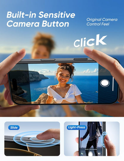 MAGIC JOHN 360° Rotatable Magnetic Invisible Stand for iPhone 16 Pro Case [Camera Control Button] [Compatible with MagSafe] 16FT Shockproof for iPhone 16 Pro Case with Kickstand, Black