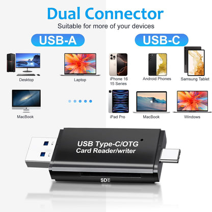 SD Card Reader for Android Photography Accessory Memory Card Reader with TF/SD Dual Slot for Computer, PC, MacBook, iPhone 16/15, iPad Pro, Chromebook, Samsung Galaxy S24/S23/S22/S21/S20, More