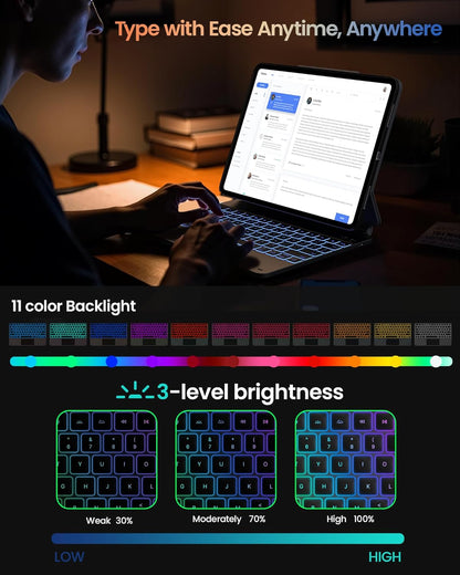 typecase Edge+ Keyboard Case for 2024 iPad Pro 13-inch (M4), Ultra-Slim Detachable Protective Case, Portrait & Typing Modes, Built-in Trackpad, 11-Color Backlight, Magnetic Stand, Pencil Holder, Black