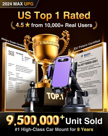 VANMASS [True Military-Grade] Car Phone Holder [Upgraded Suction & Clip] Cell Phone Mount for Dashboard Windshield Vent Truck Cradle Dash Stand for iPhone 16 Pro Max 15 14 13 12 Android, Purple