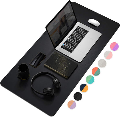 YSAGi Desk Mat, Desk Pad, Waterproof Desk Pad, 35.4" x 17" Laptop Leather Desk Pad Protector, Large Leather Desk Blotter for Keyboard and Mouse, Dual-Sided Desk Writing Pad for Office and Home (Black)