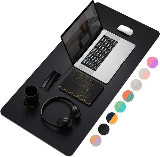 YSAGi Desk Mat, Desk Pad, Waterproof Desk Pad, 35.4" x 17" Laptop Leather Desk Pad Protector, Large Leather Desk Blotter for Keyboard and Mouse, Dual-Sided Desk Writing Pad for Office and Home (Black)