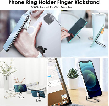 Phone Ring Holder Finger Kickstand, 360° Rotation Cell Phone Ring Holder Stand Metal Phone Back Grip for Magnetic Car Mount Foldable Cell Phone Stand Compatible with Most Smartphones
