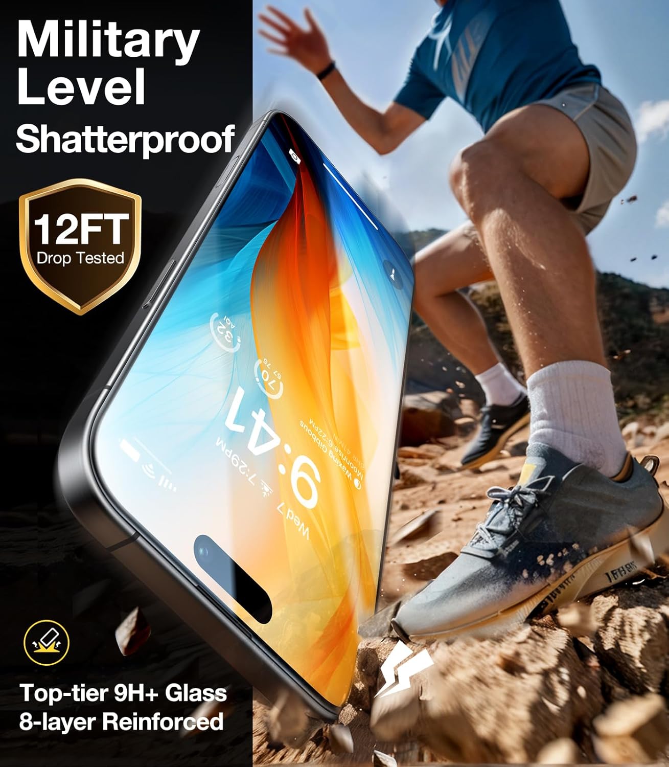 UltraGlass Unbreak Top 9H+ Glass for iPhone 16 Plus Screen Protector [12FT Military Grade Shatterproof] [Full Coverage] Tempered Glass [Longest Durable] 2 Pieces