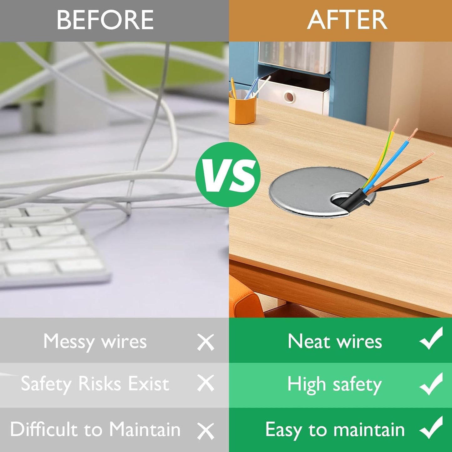 2 Pcs Desk Grommet 1-3/8" / 35 mm, Desk Cord Hole Cover, Cable Grommet Metal Zinc Alloy Materilal, Desk Hole Grommet for Home & Office Pc, Detachable Cable Cord Organizer-Bright Silver