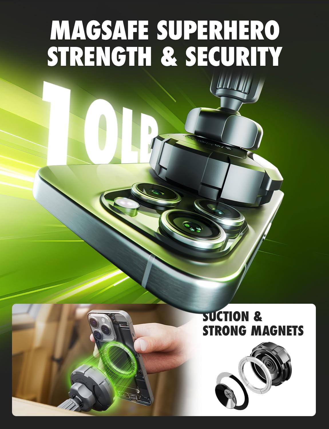 Bracketron Magnetic Car Mount for Cell Phone, MagAlign Max Car Vent Phone Mount【Strongest Magnetic+ Suction】, Vent Phone Mount for Car for iPhone 16 Pro Max 15 14 13 12 - MagSafe Car Accessories