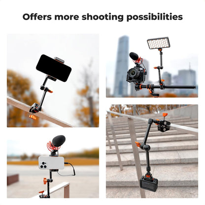 K&F CONCEPT 11" Magic Arm 1/4" Screw 360° Ball Heads Articulating Friction Camera Arm Mount for Monitor, LED Light, Webcam, Microphone, Camera Cage