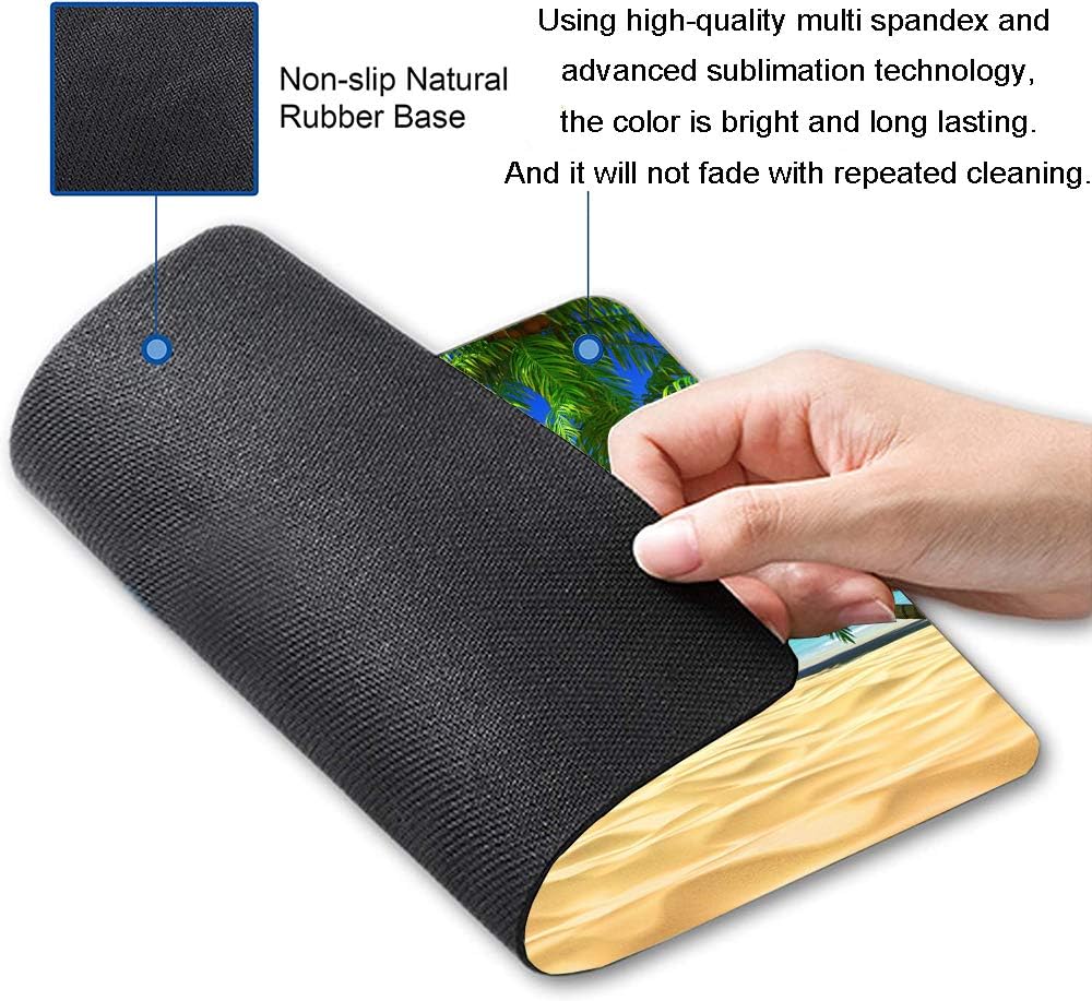 Beach Mouse Pad, Mouse Mat Square Waterproof Mouse Pad Non-Slip Rubber Base MousePads for Office Home Laptop, Beach and Coconut Trees Design