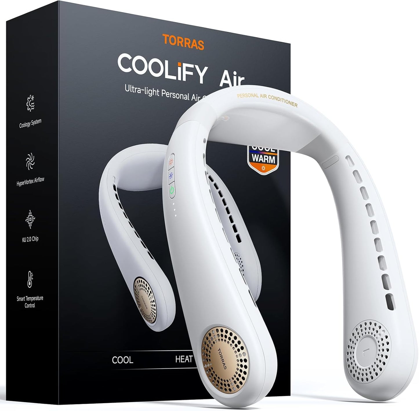 TORRAS COOLiFY Air 2025 Upgraded Neck Fan Air Conditioner, Dual-Airflow Pro Cooling, Ultra Light Portable Fan Rechargeable, Personal Cooling Fan Travel Essentials, Ivory