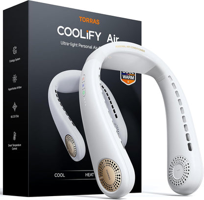 TORRAS COOLiFY Air 2025 Upgraded Neck Fan Air Conditioner, Dual-Airflow Pro Cooling, Ultra Light Portable Fan Rechargeable, Personal Cooling Fan Travel Essentials, Ivory