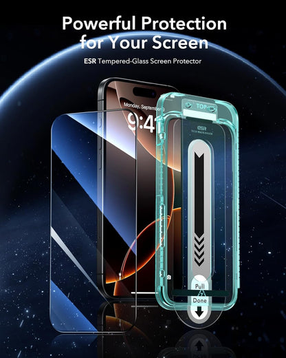 ESR 3 Pack for iPhone 16 Pro Screen Protector, [9H Hardness] [Military Grade Shatterproof] Tempered Glass Film with Flawless Fit Tray, HD Clear, Scratch Resistant