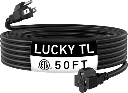 LUCKY TL Indoor Outdoor Extension Cord, 16/3 Gauge Black Long Extension Cord 50ft, Waterproof Flexible Case, Made of Pure Copper, 13A 1625W 16AWG SJTW, 3 Prong Heavy Duty Wire, ETL