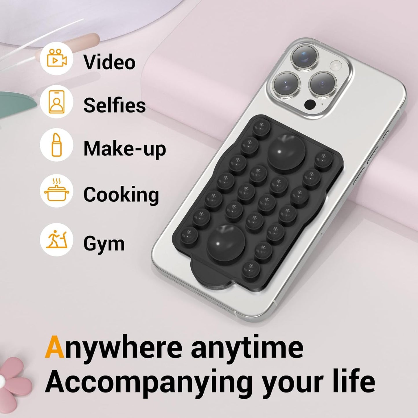 for Magnetic Silicone Suction Phone&Case Adhesive Mount - iPhone & Android,Hands-Free, Strong Grip Holder for Selfies & Tiktok Videos-2.35″x3.55″,Black