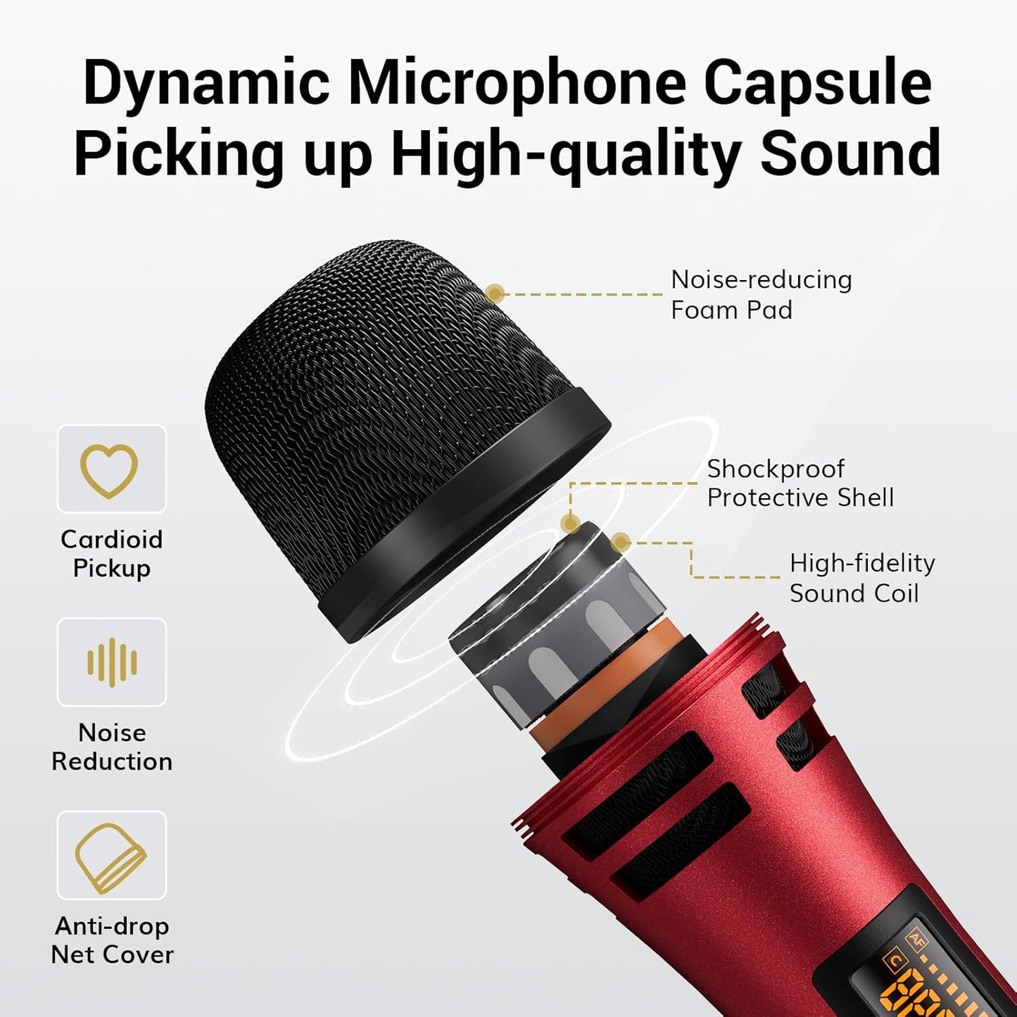 TONOR Wireless Microphones System with 4x10 Channels Cordless Handheld Microfono Inalambrico, UHF Mics with Stable Signal Transmission for Karaoke Singing Party Church Wedding PA Speaker 200ft Red