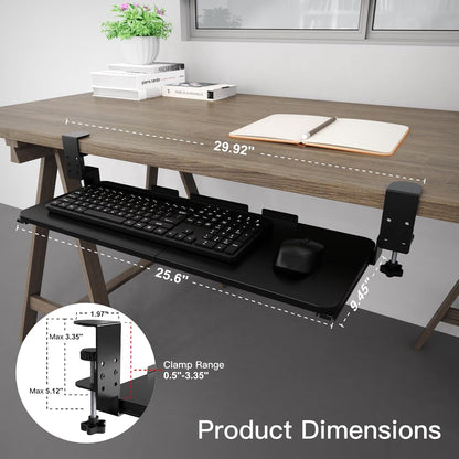 Ergonomic Keyboard Tray Under Desk Pull Out with Adjustable C-Clamp Mount, Slide-Out Computer Keyboard and Mouse Platform Drawer for Office and Home Typing (Black)