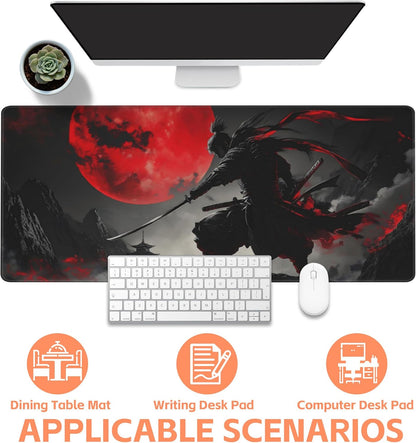 Mouse Pad Large Anime Samurai Non-Slip Gaming Desk Mat with Stitched Edge Laptop Keyboard Desk Pad for Work Home Gaming (35.4 x 15.7 Inches)