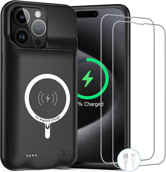 Battery Case for iPhone 15 Pro Max,12000mAh Rechargeable Portable Charging Case with Wireless Charging Compatible for iPhone 15 Pro Max (6.7 inch) with Carplay Extend Battery Pack Charger Case (Black)