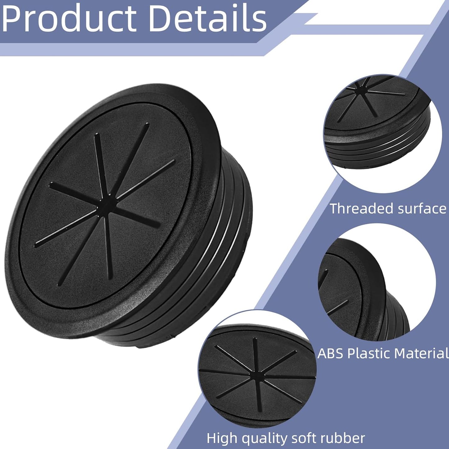 6-Pack Black Desk Grommet Cable Management Kit - 1.97 inch (5cm) Hole Cover,ABS Plastic Grommet Hole Cover Organizer for Office Computer Desk,Hide Cords Neatly