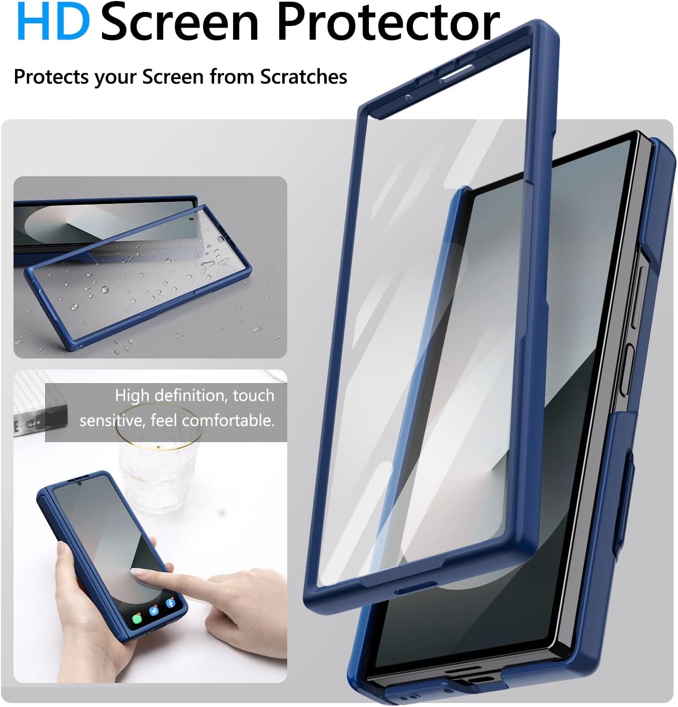 Vihibii for Samsung Galaxy Z Fold 6 Case Wallet with Card Holder & Slide Camera Lens Cover & Screen Protector & Hinge Protection, Durable Rugged Protective Phone Case for Galaxy Z Fold 6 2024, Blue