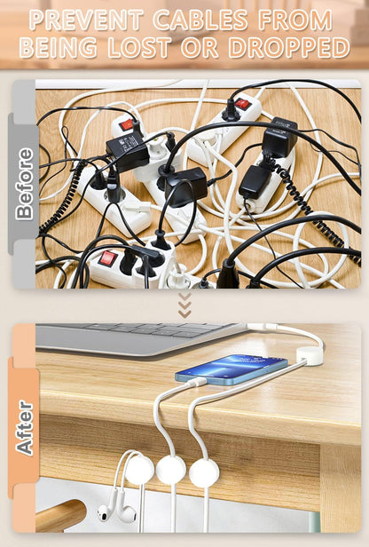Maveek 5 Sets Magnetic Cable Management Clips with Discs, Adhesive Cable Holder Electrical Wire Clips Cord Organizer for Desktop Wall Kitchen USB LAN Type-c (White)