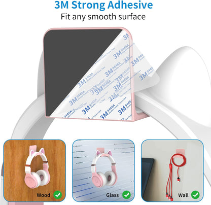 SOKUSIN Headphone Stand Headset Holder - Adhesive Gaming Earphones Hanger, Universal Desk Wall Mount Hook for All Headphone/Controller, Compatible with Beats, AirPods Max,Sony, JBL (Pink-2Pack)