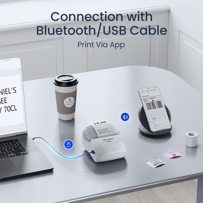 CLABEL Thermal Label Maker Machine: 221B Bluetooth Label Maker Mini Sticker Printer Barcode Printer Inkless Label Maker Compatible with Clothing Price Labeling with 1 Roll of 50x30mm Label(Gray White)