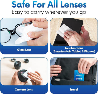 Lens Wipes for Eyeglasses - Case of 3000 (6X 500/Boxes) Pre-moistened Lens Cleaning Wipes - Scratch-Free Streak-Free Cleaner for Camera Lenses, Sunglass, Phone, Tablet and Computer Screens