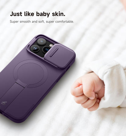 SURITCH for iPhone 14 Pro Max Case with Magnetic Camera Slide Cover and Adjustable Kickstand, Compatible with MagSafe, Shockproof Bumper Case Slim Protective Cover 6.7 Inch, Dark Purple